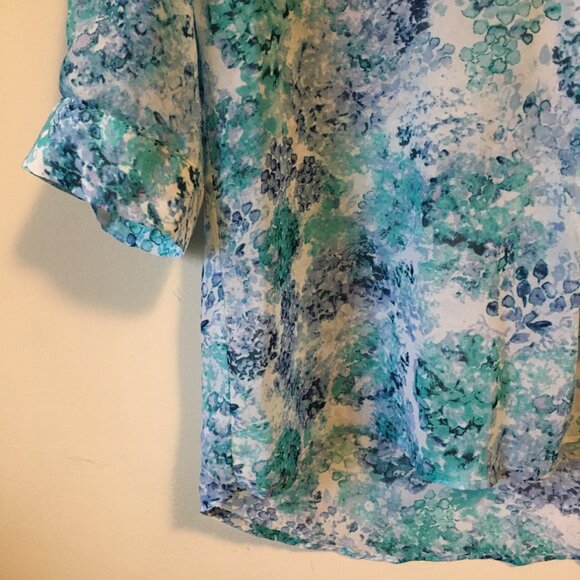 Abstract Watercolour Mermaidcore Print Sheer Button Up Collar Tunic Shirt - Picture 6 of 16